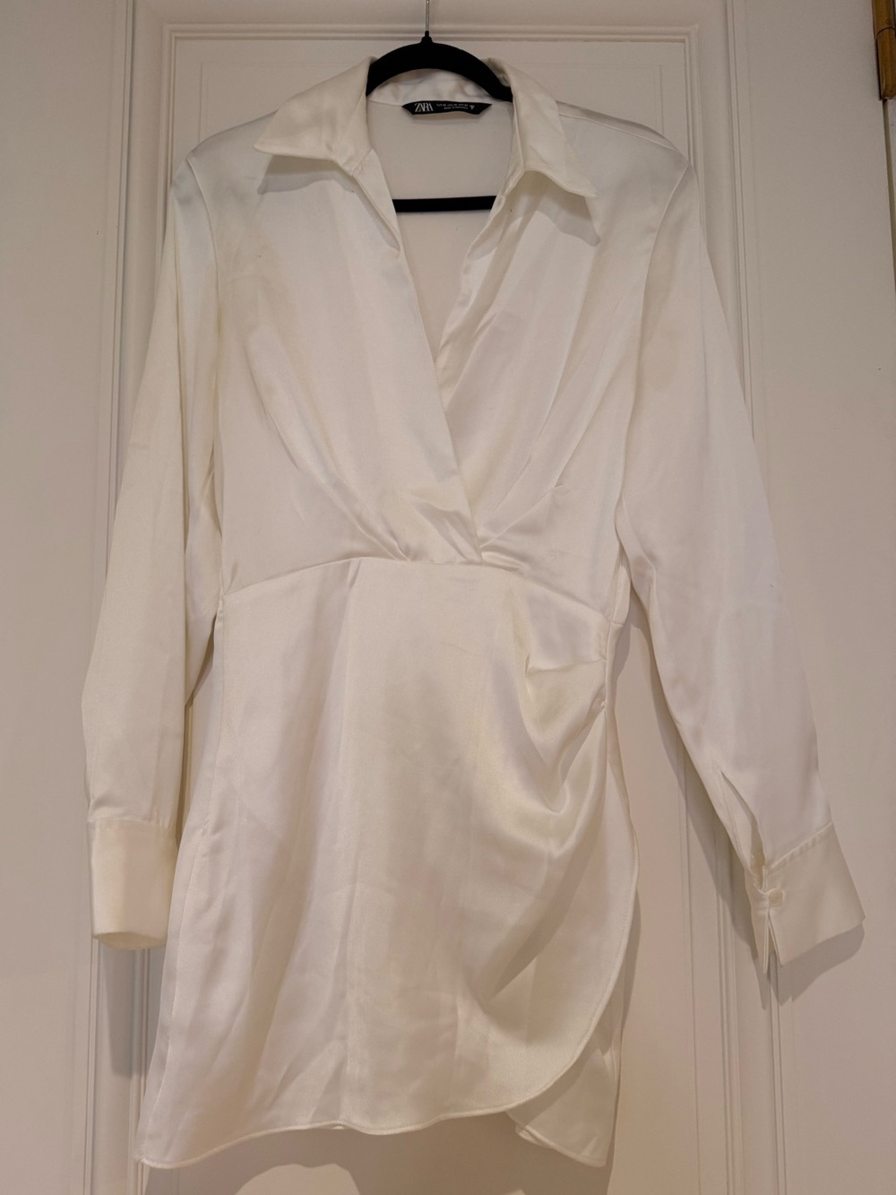 Zara Ivory Satin Wrap-Front Blouse Dress